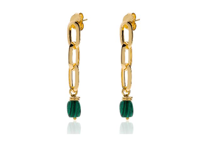 Pendant earrings essenza in gilt bronze with malachite