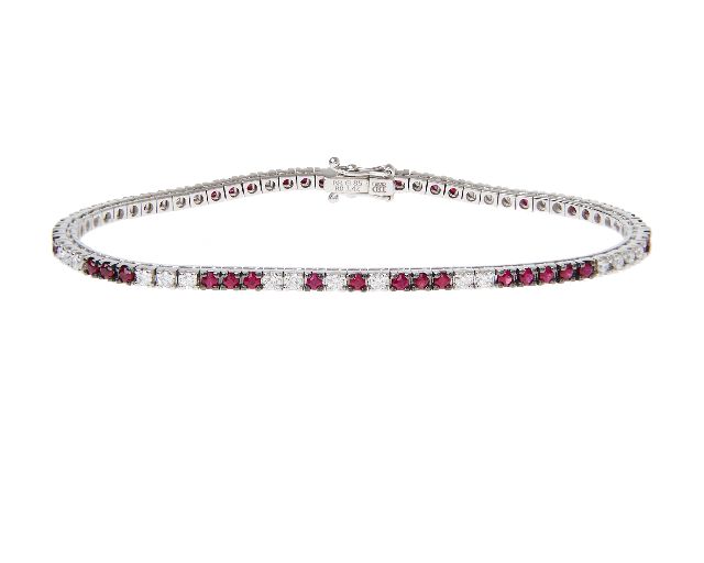 Tennis bracelet gold 750‰ diamonds ct. 0.85 and rubins ct. 1.65