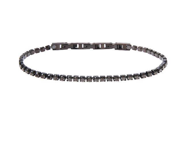 Bracciale tennis uomo acciaio brunito con zirconi neri