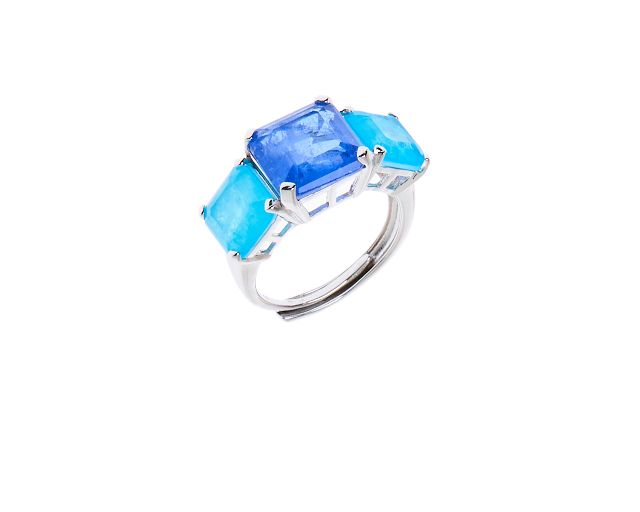 Anello argento con zirconi acquamarina e zircone topazio