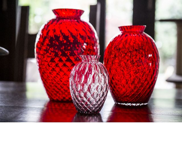 Vase Polaris Murano Glass Moretti Red Carlo Moretti