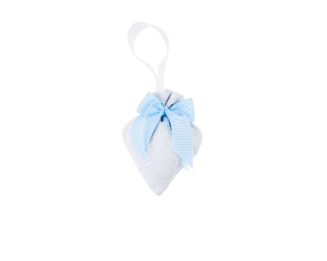 Sacchetto portaconfetti cuore azzurro con fiocco rigatino bianco