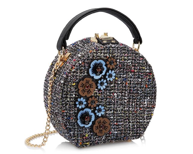 Clutch in tessuto nero con cristalli e perline