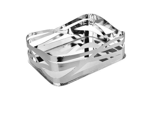 Rectangular basket trilaminated silver with waved grid decoration