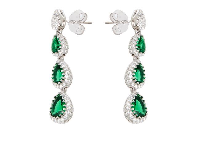 Earrings silver with green and white zircons