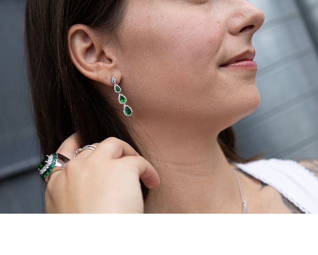 Earrings Silver With Green And White Zircons Sovrani 187425 814j11008