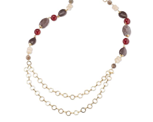 Collana severine ottone finitura dorata con agata, avventurina e agata ruby