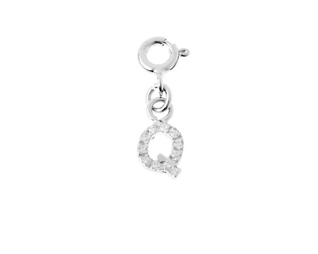 Q letter charm silver with zircons
