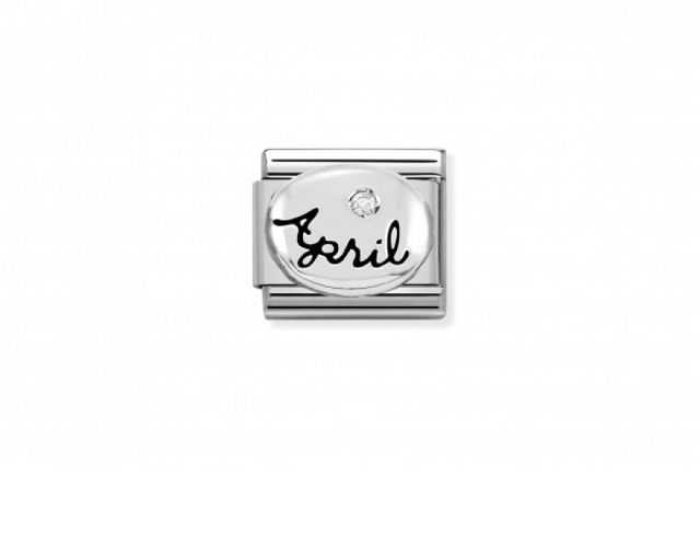 April composable steel silver and diamond stone