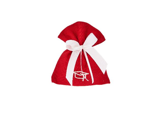 Favor sugared almonds panama with embroidery and ivory striped bow