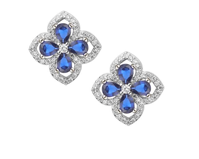 Orecchini argento con fiore zirconi zaffiro