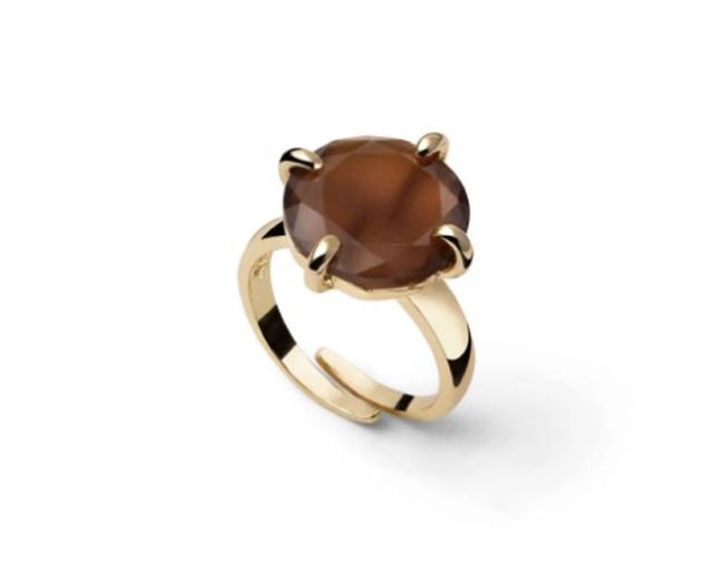 Ring joya in gilded bronze with brown cat's eye
