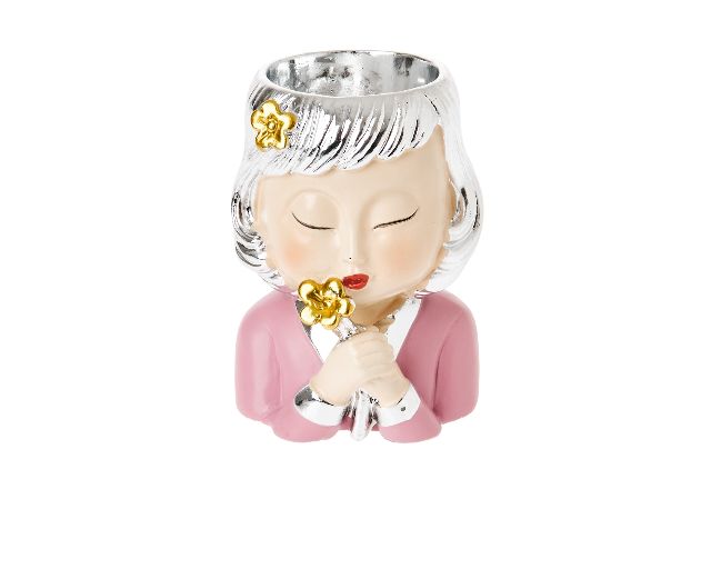 Pot holder woman 's face with fat plant