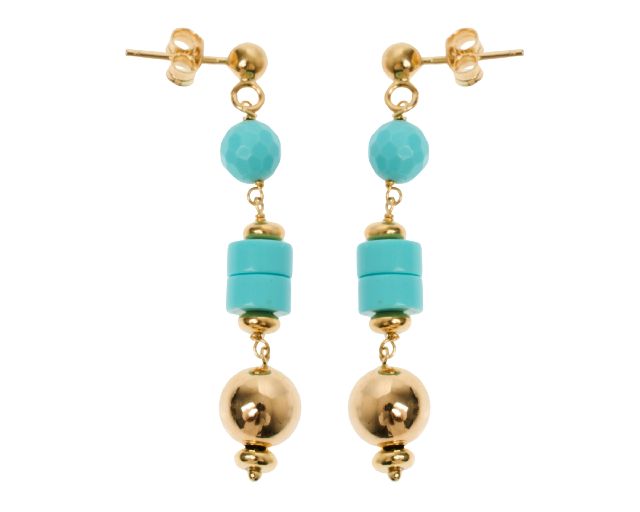 Orecchini argento dorato con turchese e palle lucide