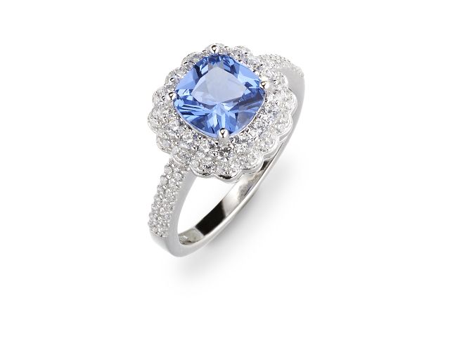 Anello argento con zirconi acquamarina e bianchi