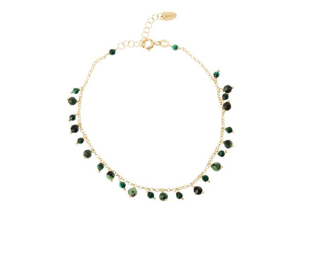 Cavigliera argento dorato e agata verde