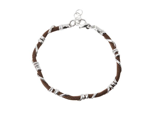 Bracciale uomo soul man argento e cordino marrone