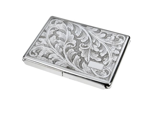 Cigarette box silver with flower engraving