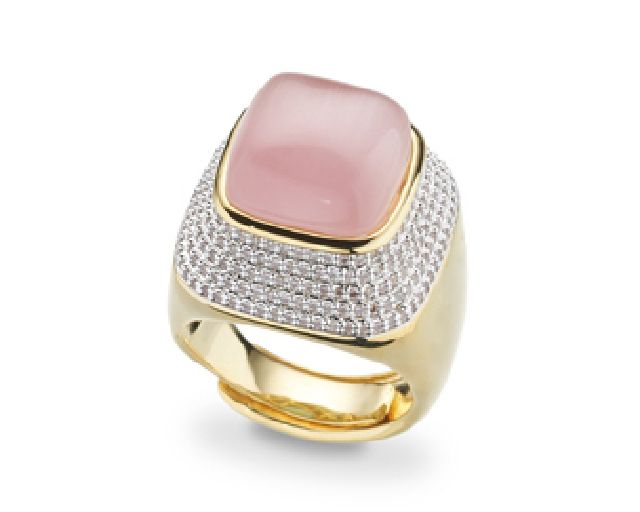 Anello aperto ottone finitura oro con cubic zirconia e occhio di gatto