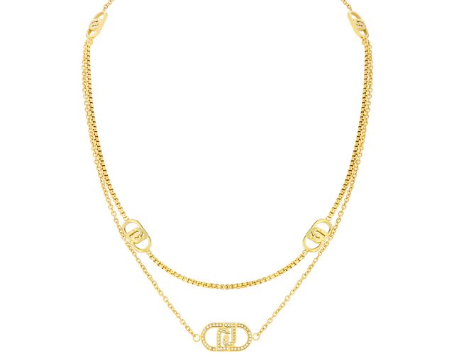 Collana acciaio dorato 2 fili logo con zirconi