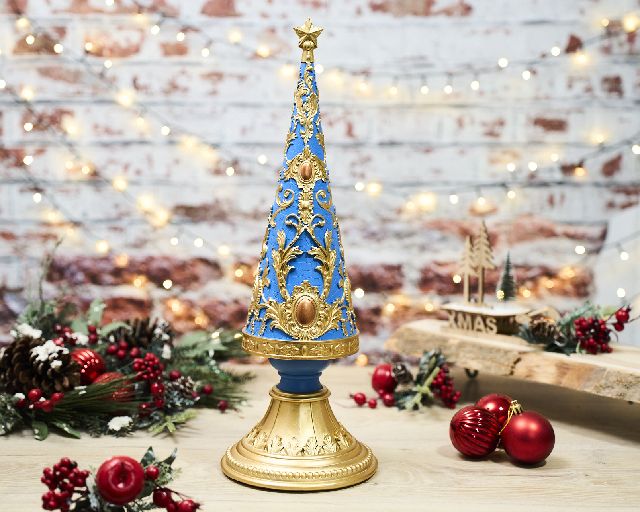Idea regalo natale albero di natale stilizzato in resina blu