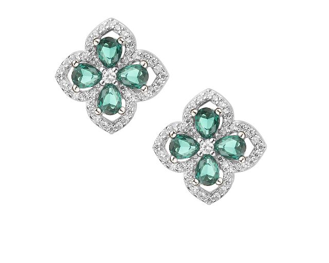 Orecchini argento con fiore zirconi smeraldo