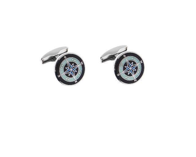 Cufflinks silver grey and black wind rose