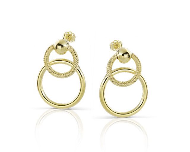 Orecchini oro 9 kt con cerchi lucidi e zigrinati