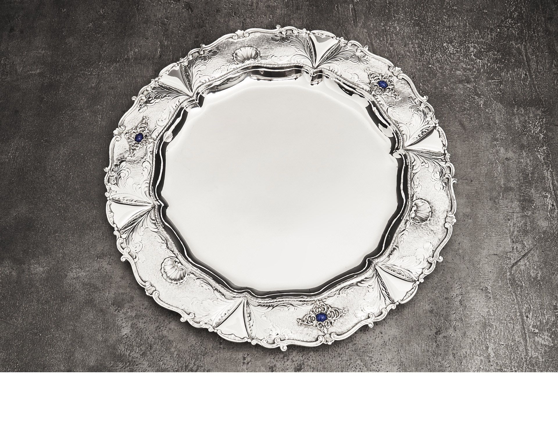 Round Plate Silver With Blue Stones Zanolli Vintage 183954 Us0006695