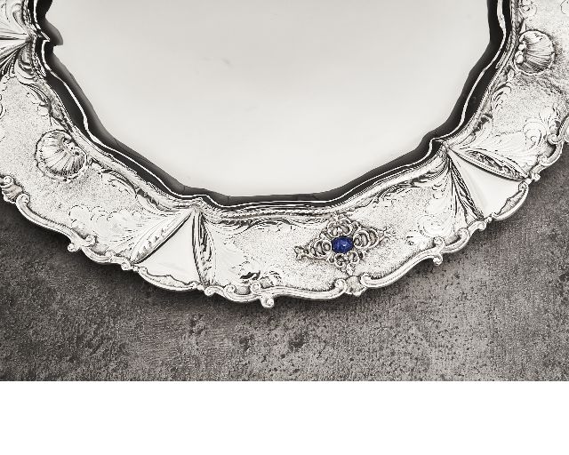 Round Plate Silver With Blue Stones Zanolli Vintage 183954 Us0006695
