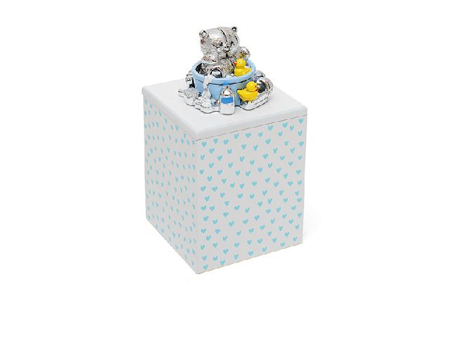 Music box forever friends blue teddy bear with cotton balls
