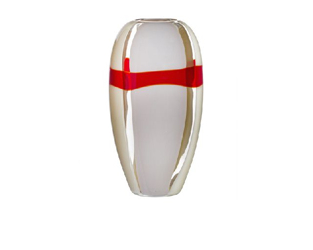 Vaso ogiva vetro di murano avorio grigio rosso