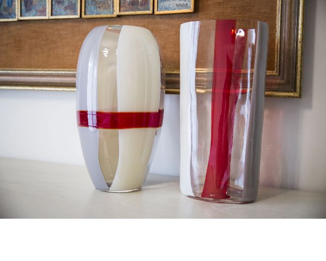 Vaso Ogiva Vetro Di Murano Avorio Grigio Rosso Carlo Moretti 40259 6777780rcn