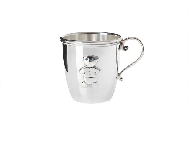 Baby glass silver with teddy bear decoration