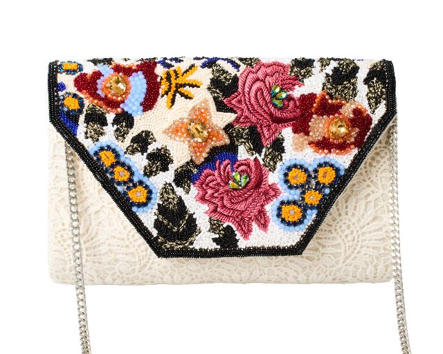 Clutch in tessuto bianco con strass