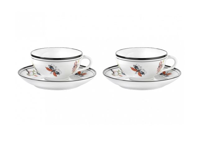 Tea cup set arcadia bianco porcelain 2 pieces with saucer