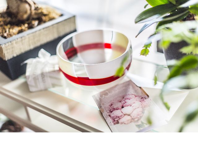 Bowl mignon murano glass ivory, grey and red