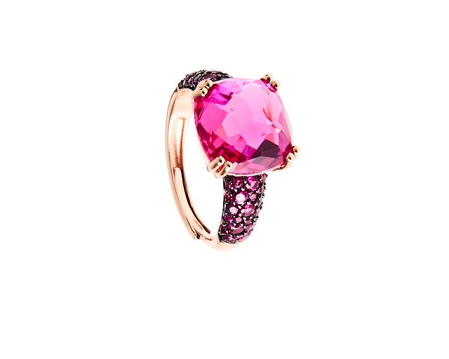 Anello argento rosè con zircone fuxia