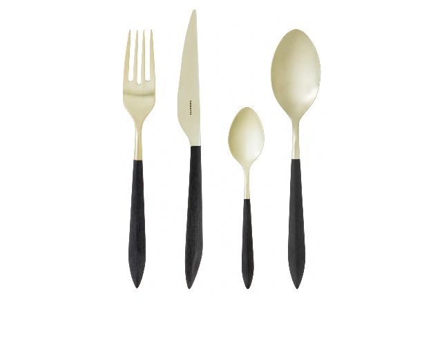 Set posate ares acciaio dorato con manico nero (4 pezzi)