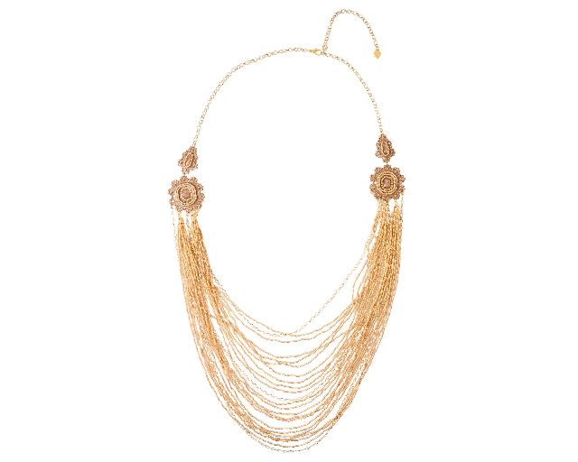 Collana in ottone dorato con strass champagne
