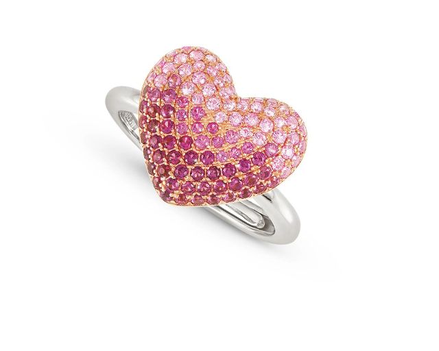 Ring crysalis silver gold with pink zircon heart