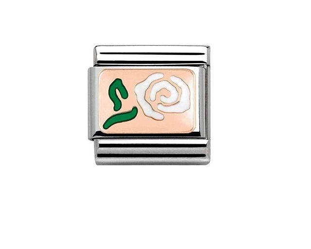 White rose composable steel rosegold and enamel