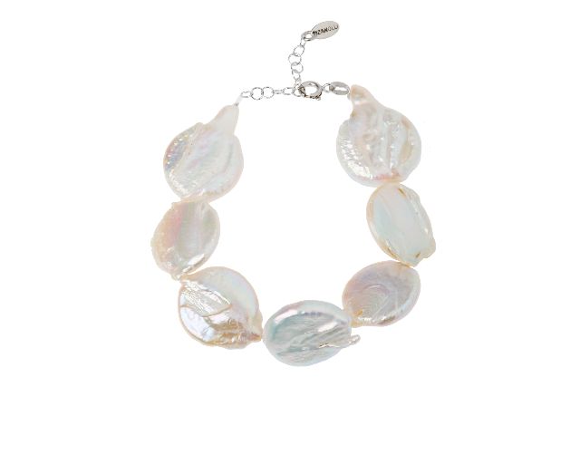 Bracciale argento con perle tonde piatte