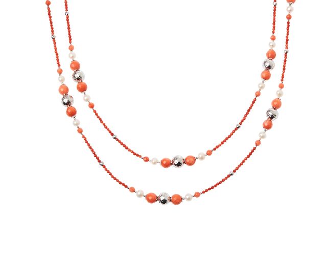 Collana argento con corallo bamboo e perle