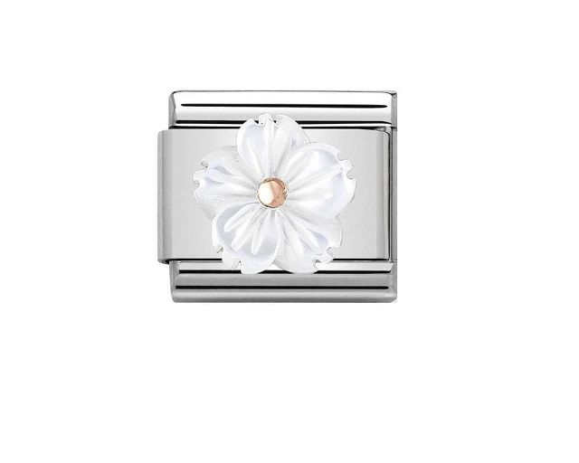 Flower in white mother of pearl composable steel and rosè gold