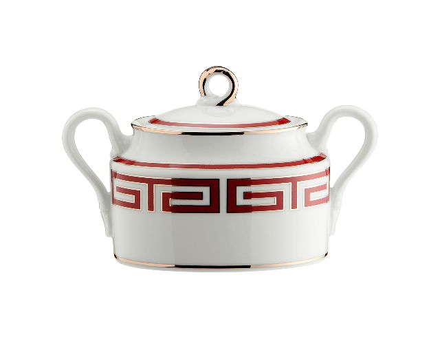 Sugar bowl labirinto scarlatto porcelain for two people with lid