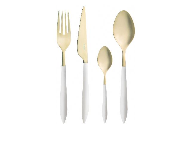 Set posate ares acciaio dorato con manico bianco (4 pezzi)