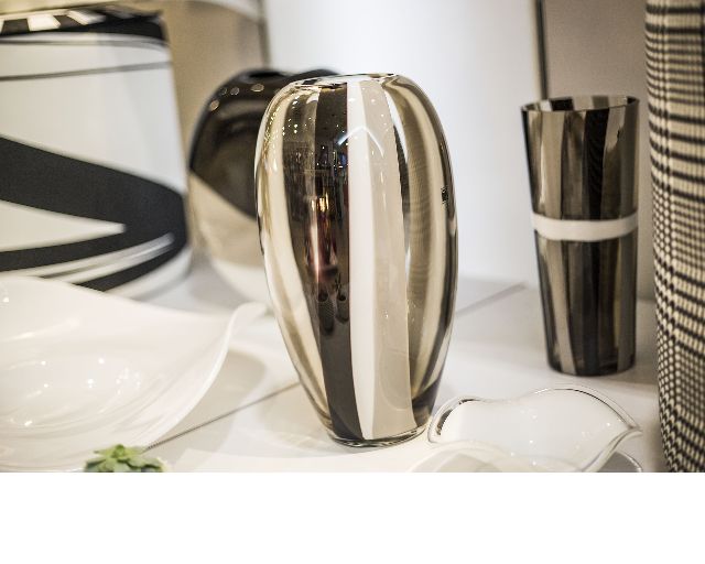 Vaso Ogiva Vetro Di Murano Latte Nero Grigio Carlo Moretti 131269 6777780rlng