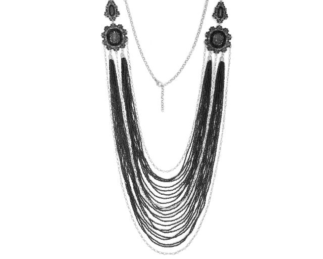 Collana in ottone con strass neri