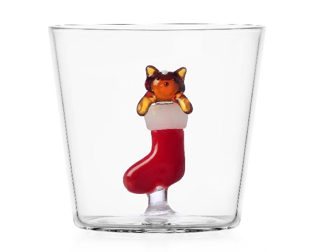 Idea regalo natale bicchiere tumbler gatto ambra nella calza tabby cat